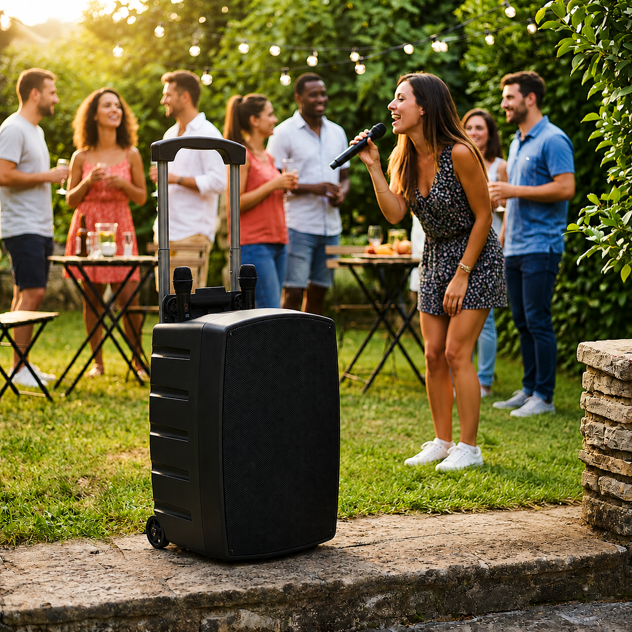 Enceinte autonome sur batterie avec micros HF